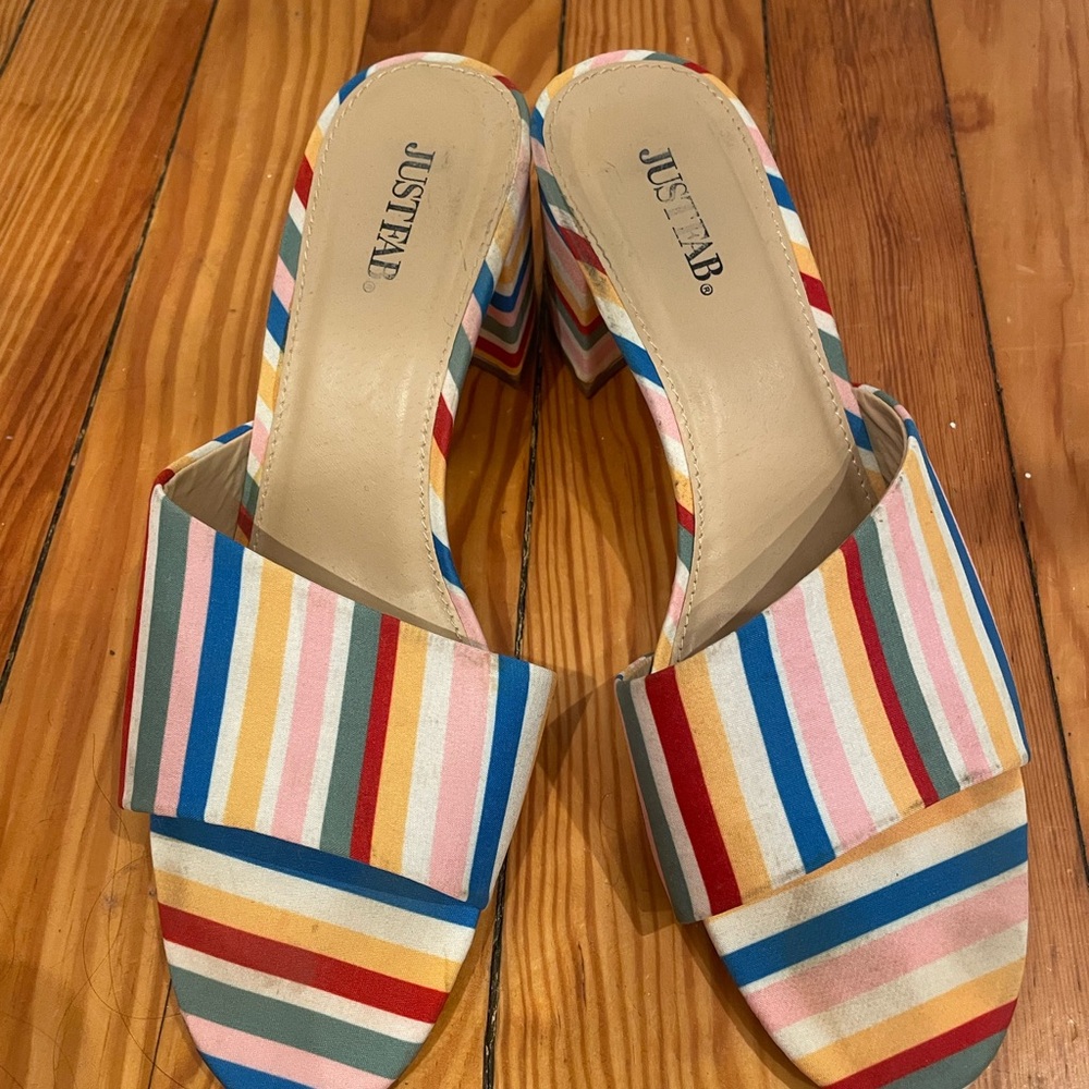 JustFab Red and Pink Mules Vibrant Striped Design
